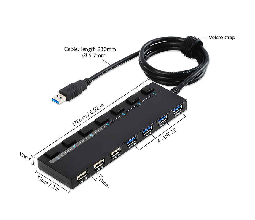 H356 USB 3.0 Hub with Switch - 4 Port USB 3.0 + 3 Ports USB 2.0